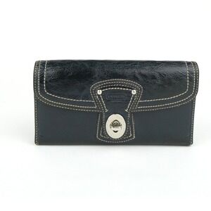 Coach Legacy Navy Patent Leather Turn Lock Trifold Wallet